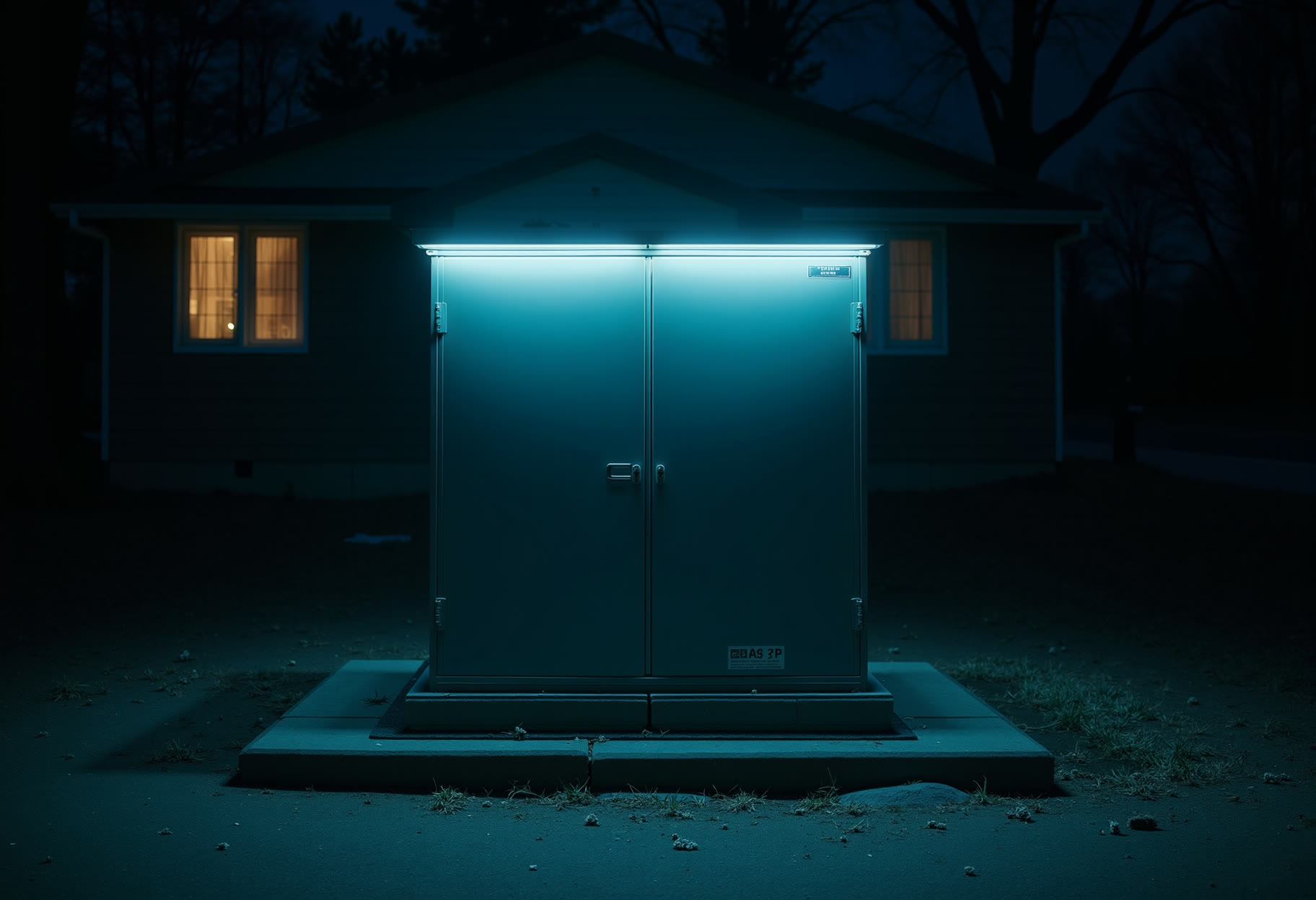 Standby unit on its pad after dark
